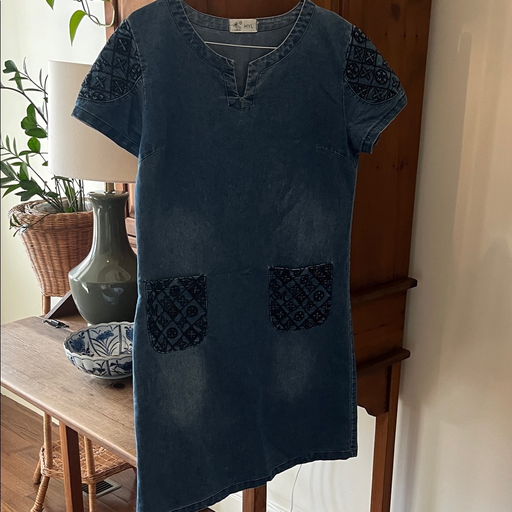 Embroidered Denim Mini Dress